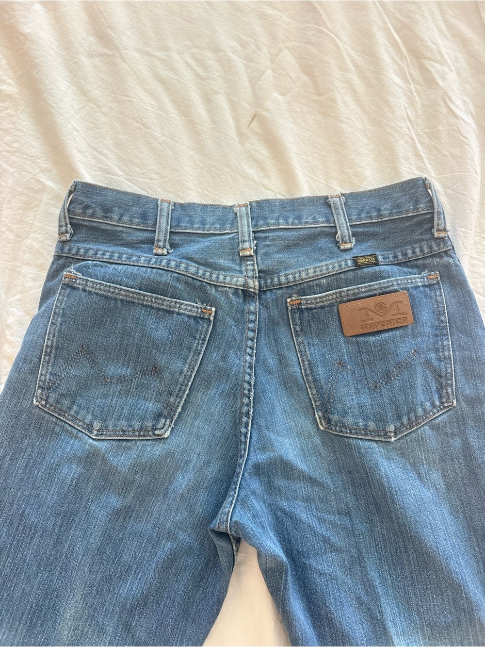 Vintage MAVERICK Bootcut Jeans — Made in USA — Distressed — Tagged 31x34 - Picture 3 of 8